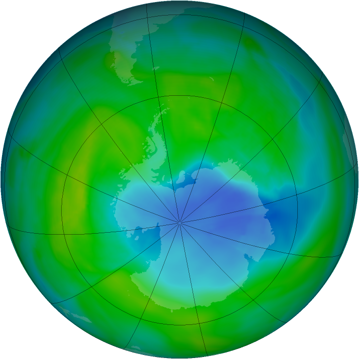 Antarctic ozone map for 13 December 2007